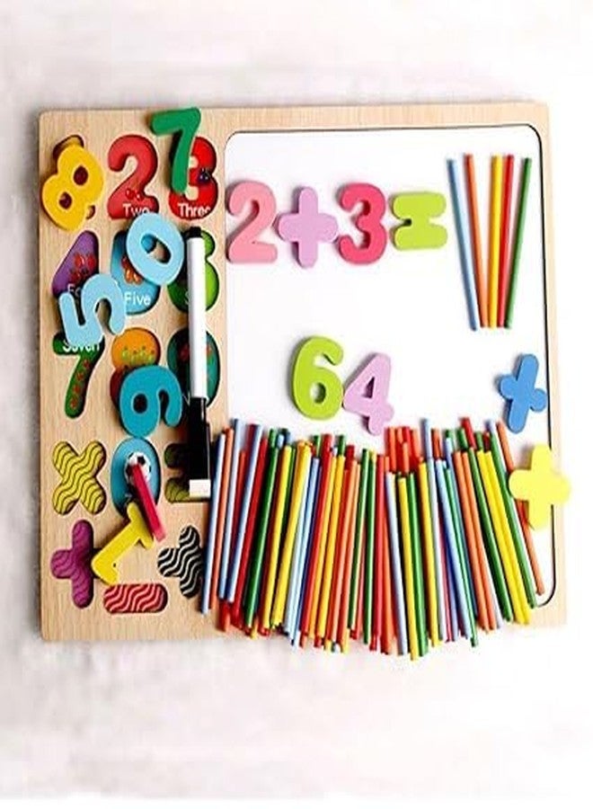 DAYANIDHI 1234 Numeric Puzzles for Kids Mathematical Equations Tool & Toddlers Educational & Developing Mind Gaming Skill Abilities Wooden 1 to 9 & 0 White Surface Drawing Board (Pack of 1) - Image 2